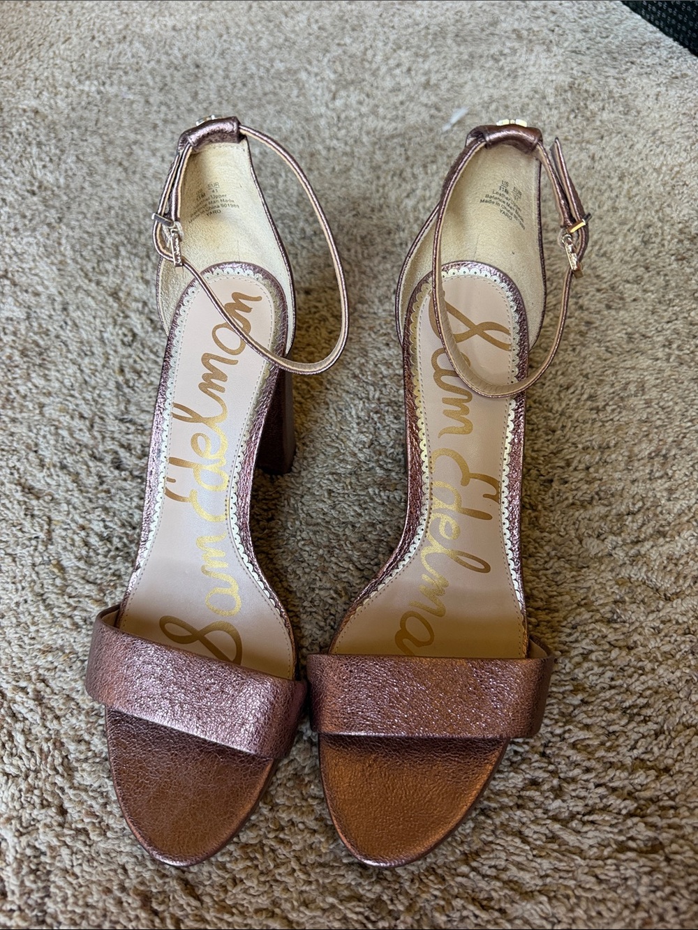 Sam Edelman Metallic Rose Ankle-Strap Block Heels
